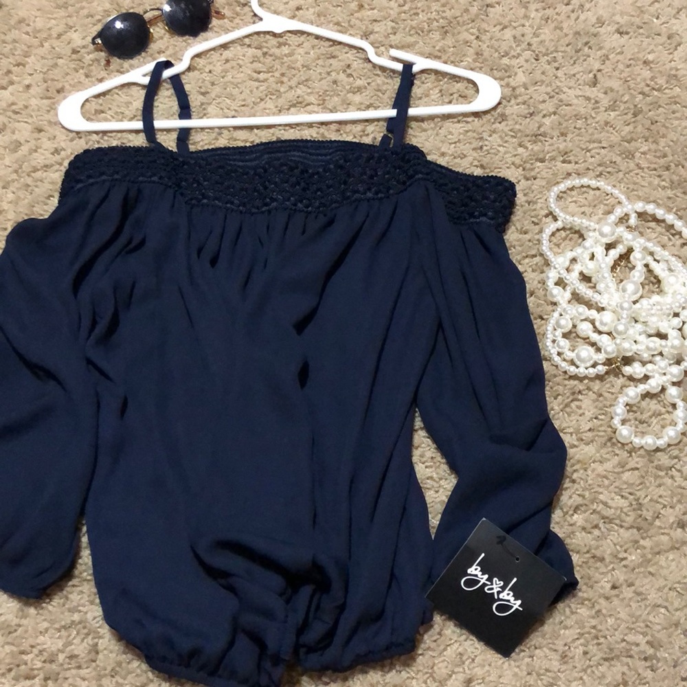 by&by navy blouse with long sleeves, size m